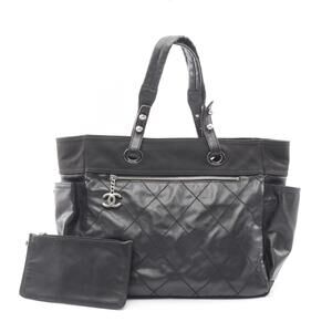 Chanel Paris Biarritz Tote Bag Canvas Leather Black